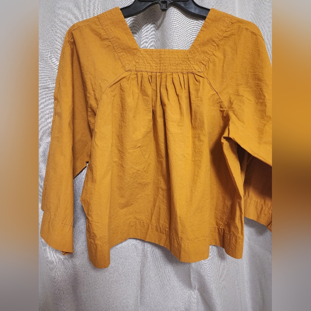 Madewell Square Neck Wide Sleeve Top, Mustard Color, Size XXS - Picture 9 of 12
